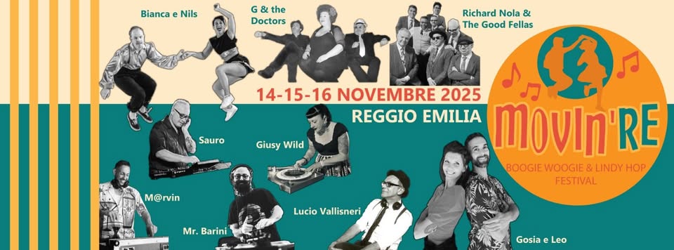 Evento Movin’RE Festival di Musica e Ballo Swing a Reggio Emilia – Italy Locandina Movin’RE Festival di Musica e Ballo Swing a Reggio Emilia – Italy - da venerdì 14 novembre ore 19:00 a domenica 16 novembre 2025 ore 21:00