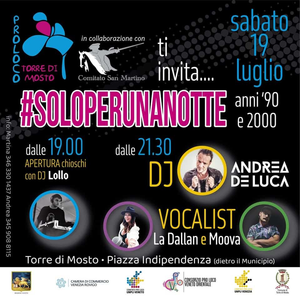 Evento Soloperunanotte – Note Sotto Le Stelle Locandina Soloperunanotte – Note Sotto Le Stelle - da sabato 19 luglio - domenica 20 luglio 2025 ore 17:00 ore 21:55