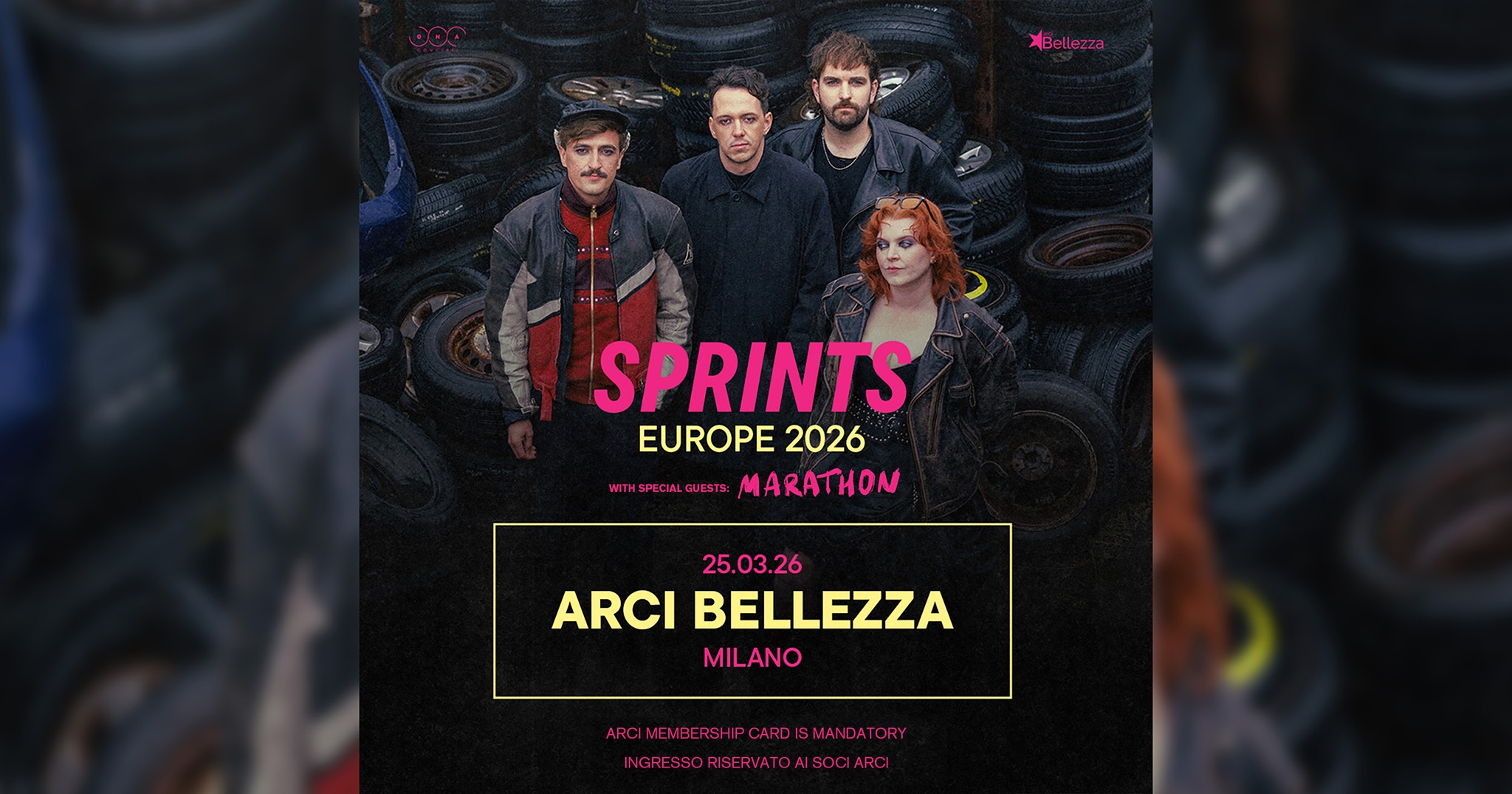 SPRINTS | Milano, Arci Bellezza Potrebbe essere un contenuto grafico raffigurante 4 persone e il seguente testo "S EUROPE 2026 WITH SPECIAL PECIAL ALG GUESTS: to o E WI.ACOLCESTOBEANNOUNCED BE EANNOUNCED 25.03.26 ARCI BELLEZZA MILANO TIOKETSVADNACONCERTI.COM INGIRESSORISERVATOAISOCIARC"