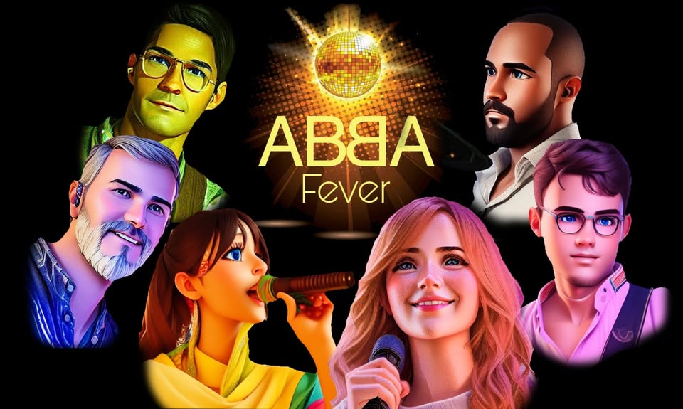 Abba Fever live @ San Fedele Intelvi Potrebbe essere un contenuto di pop art raffigurante 5 persone e testo