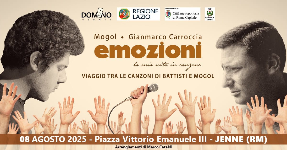 Evento EMOZIONI – Mogol e Gianmarco Carroccia Locandina EMOZIONI – Mogol e Gianmarco Carroccia - venerdì 8 agosto ore 21:00 - 23:00