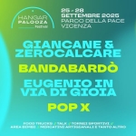 Hangar Palooza Festival 3ª ed. | Parco della Pace (VI) Potrebbe essere un contenuto di pop art raffigurante il seguente testo "HANGAR PALOOZA Festival 25-28 28 SETTEMBRE 2025 PARCO DELLA PACE VICENZA GIANCANE & ZEROCALCARE BANDABARDÒ EUGENIO IN VIA DI GIOIA POPX FOOD TRUCKS TALK TORNEI SPORTIVI AREA MERCATINI ARTIGIANALI TANTO ALTRO"