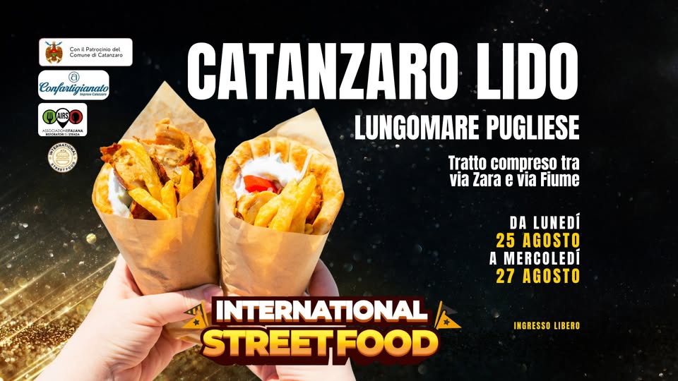 INTERNATIONAL STREET FOOD CATANZARO LIDO Potrebbe essere un'immagine raffigurante gyros, burrito e testo
