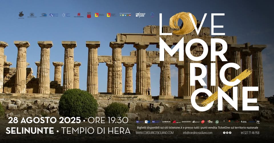LOVE MORRICONE – Archi & Voci – SELINUNTE – Nuova data Potrebbe essere un'immagine raffigurante il Partenone e testo