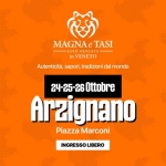 MAGNA E TASI Arzignano Potrebbe essere un contenuto grafico raffigurante il seguente testo "MAGNA MAGNAeTASI e EURO MERCATO in VENETO Autenticità, sapori, tradizioni dal mondo 23-24-25-26 24-25 26 ottobre Arzignano Piazza Marconi INGRESSO LIBERO"