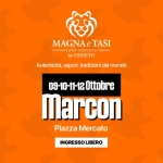 MAGNA E TASI Marcon Potrebbe essere un contenuto grafico raffigurante il seguente testo "MAGNA MAGNAeTASI TASI EURO MERCATO in VENETO Autenticità, sapori, tradizioni dal mondo 09-10-11-120ttobre 09-10-11-12 Ottobre Marcon Piazza Mercato INGRESSO LIBERO"