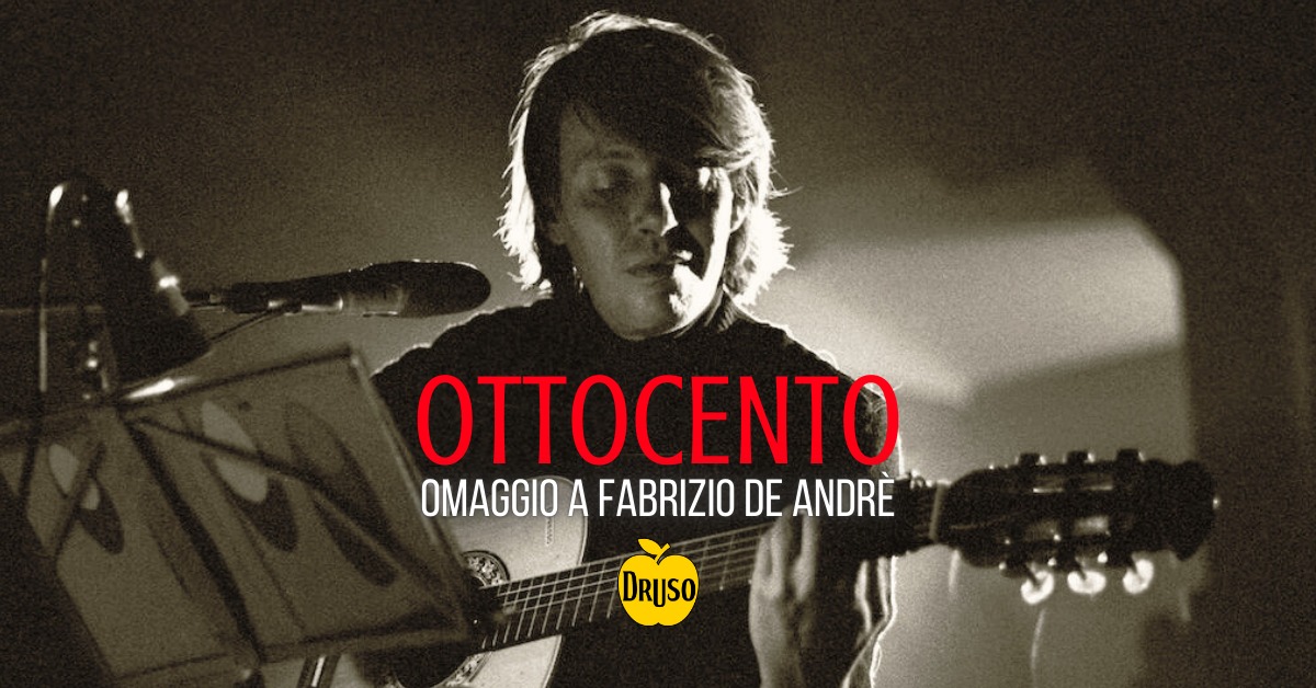 Potrebbe essere un'immagine raffigurante 1 persona, chitarra e il seguente testo "ΟTCΕΝ OMAGGIO A FABRIZIO DE ANDRE DRUSO"