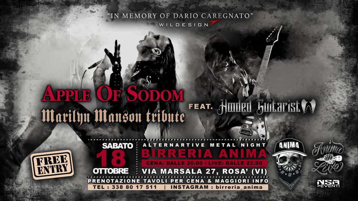 Potrebbe essere un'immagine raffigurante 1 persona e il seguente testo ""IN MEMORY OF INMEMORYOFDARIOCAREGNATO" OFDARIOCAREGNATO DARIO CAREGNATO" WILDESIGN APPLE OF SODOM FEAT. Marilijn Manson tribute HOdRO சபட்ா' FREE ENTRY ANIMA SABATO ALTERNARTIVE METAL NIGHT 18 BIRRERIA ANIMA NA:DALLE20.00/LIVE+DALLE22.00 OTTOBRE VIA MARSALA 27, ROSA' (VI) PRENOTAZIONE TAVOLI PRENOTAZIONETAVOLIPERCE PER CENA & MAGGIORI INFO TEL TEL:338 338 80 TEL:3388017511 017511 17 511 INSTAGRAM birreria_anima 기같"