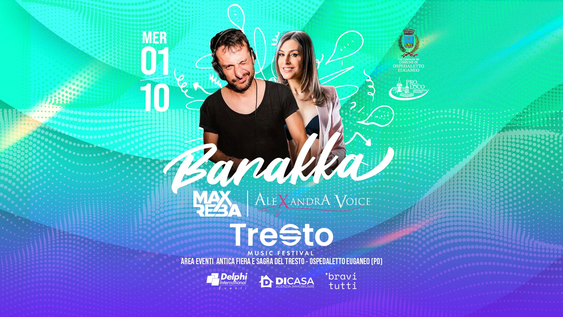 Potrebbe essere un'immagine raffigurante 2 persone e il seguente testo "GANs MER 01 10 Banakka LEXANDRA ANDRA VOICE MMAA ALE Tresto MUSIC FESTIVAL AREA EVENTI ANTICA FIERAE SAGRA DEL TRESTO OSPEDALETTOEUGANED[ OSPEDALETTO [PD] Delphi DICASA ЛИUAR CREE 'bravi tutti"