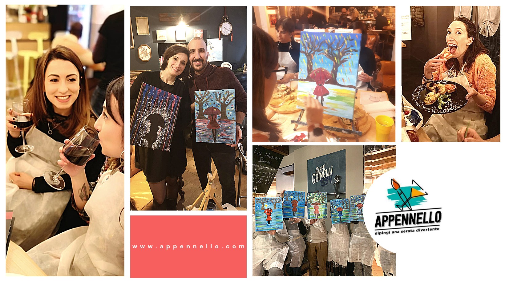 Cermenate (CO): Pioggia di colori, un aperitivo Appennello Potrebbe essere un'immagine raffigurante 10 persone e il seguente testo "www.appennello.com p ppennello APPENNELLO dipingi មកង serata divertente"