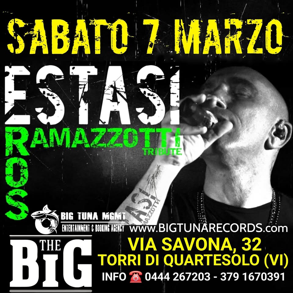 ESTASI – EROS RAMAZZOTTI TRIBUTE BAND live@THE BIG VICENZA Potrebbe essere un'immagine raffigurante 1 persona e il seguente testo "ብጣጫያ ESTASI ASI PAMAZZOTTI TRIBUTE BIG TUNA MGMT ENTERTAINMENT KOOTAG ECy"