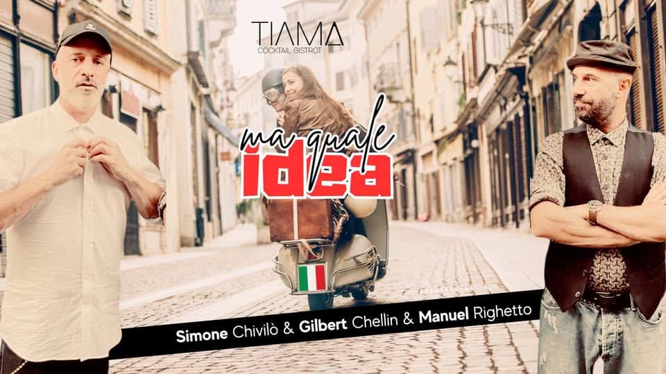 Potrebbe essere un'immagine raffigurante 3 persone e il seguente testo "ΤΙΛΜΔ COCKTAIL COKTALBSTROT BISTROT 1 aqual guae ma Gilbert Chellin GilbertChellin & Manuel Righetto Simone Chivilò &"