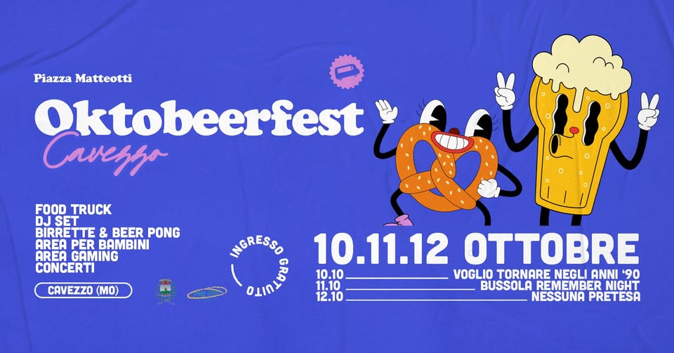 Evento Oktobeerfest Cavezzo 2025 – dal 10 al 12 Ottobre 2025 Locandina Oktobeerfest Cavezzo 2025 – dal 10 al 12 Ottobre 2025 - da venerdì 10 ottobre - lunedì 13 ottobre 2025 ore 20:00 ore 01:30