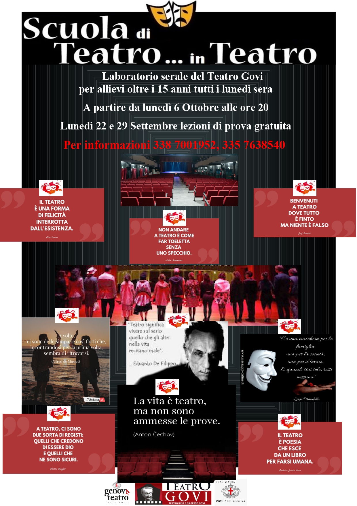 Open Day Scuola di recitazione adulti Potrebbe essere un'immagine raffigurante 3 persone e testo