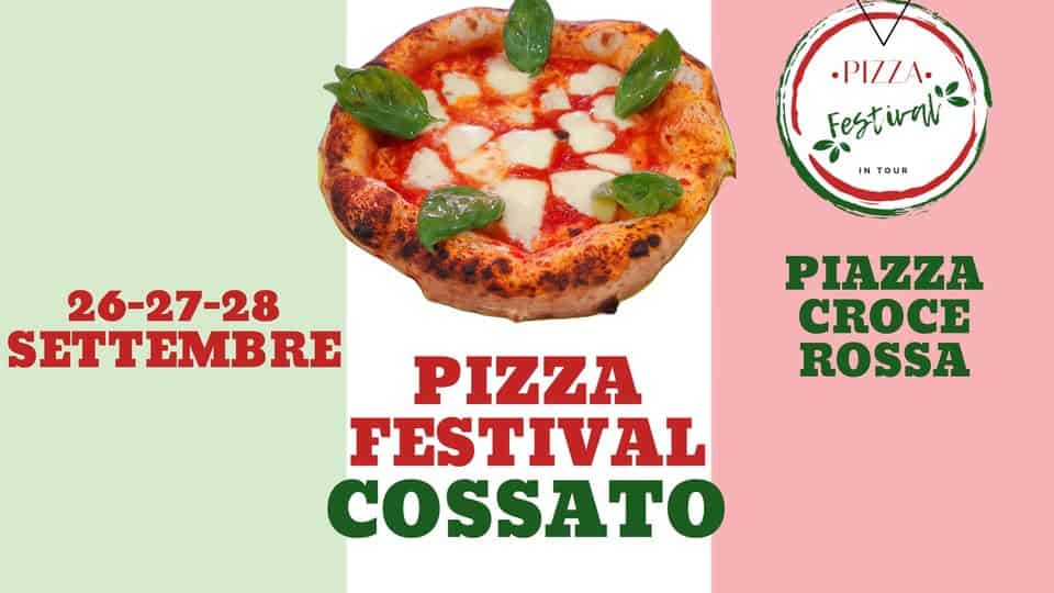 Potrebbe essere un'immagine raffigurante pizza e il seguente testo ".PIZ/A. FestiraN IN TOUR 26-27-28 SETTEMBRE PIAZZA CROCE ROSSA PIZZA FESTIVAL COSSATO"