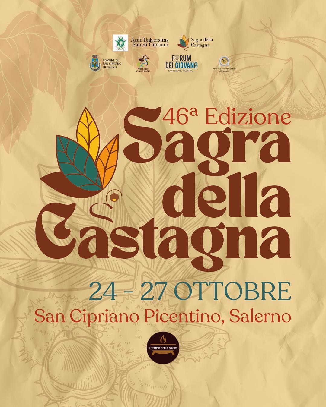 Evento Sagra della Castagna San Cipriano Picentino Locandina Sagra della Castagna San Cipriano Picentino - da venerdì 24 ottobre - lunedì 27 ottobre 2025 ore 17:00 ore 23:00