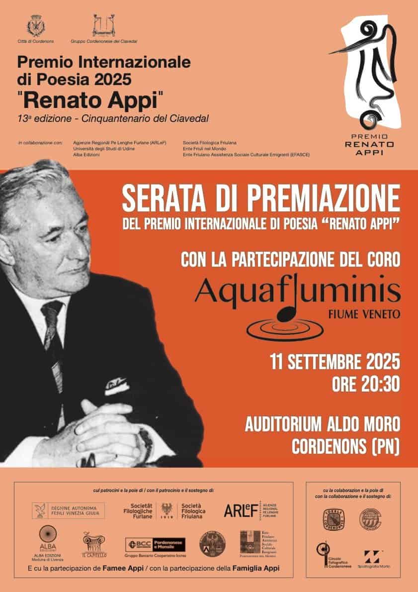 Evento Serata di Premiazione del Premio Internazionale di Poesia Renato Appi Locandina Serata di Premiazione del Premio Internazionale di Poesia Renato Appi - giovedì 11 settembre ore 20:30 - 22:30