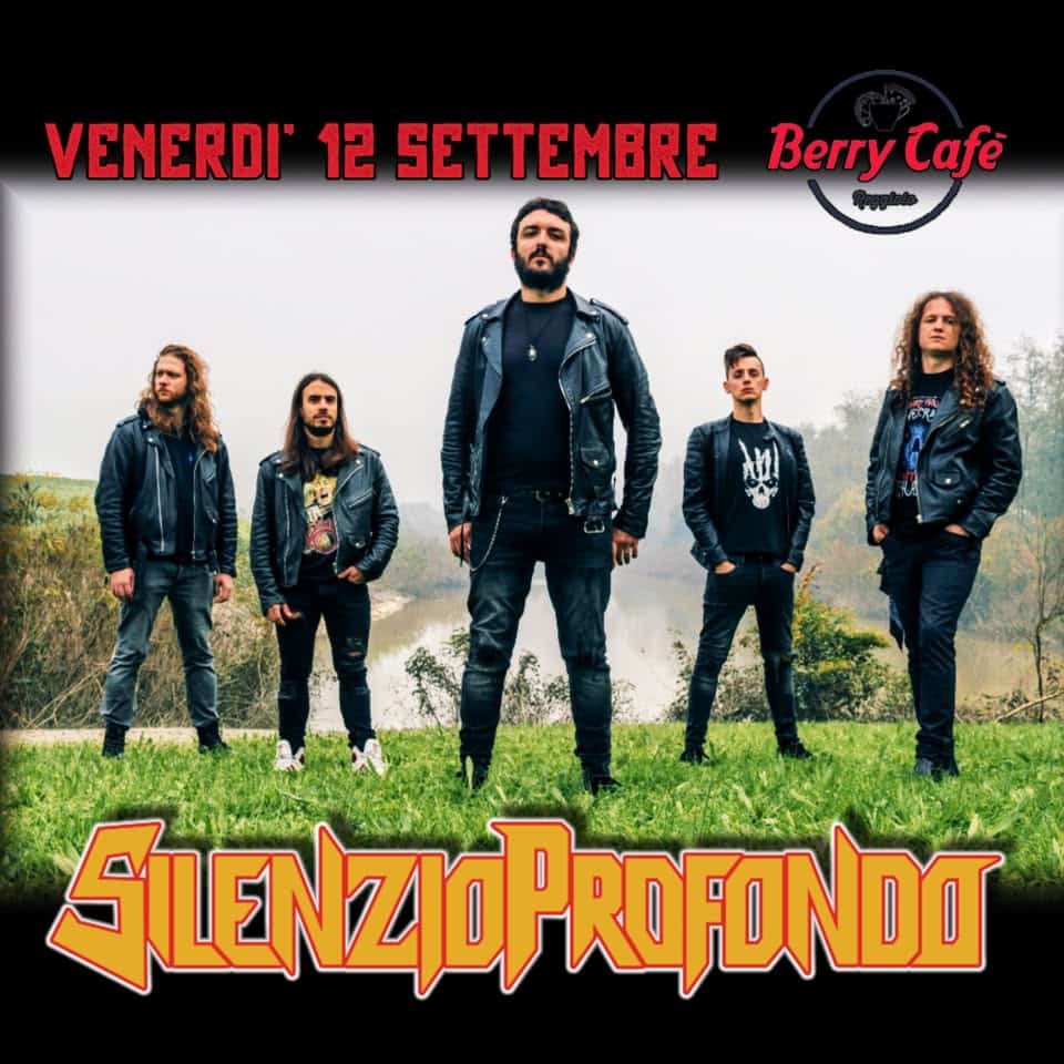 Potrebbe essere un'immagine raffigurante 5 persone e il seguente testo "VENERDI' 12 SETTEMBRE BerryCafe Berry Cafe እስ SIENZIOPROFONDO"