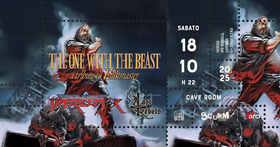 The one with the Beast: Interceptor + Last Rebels live @ Scumm Cave Room • Sab 18/10 Potrebbe essere un'immagine raffigurante testo