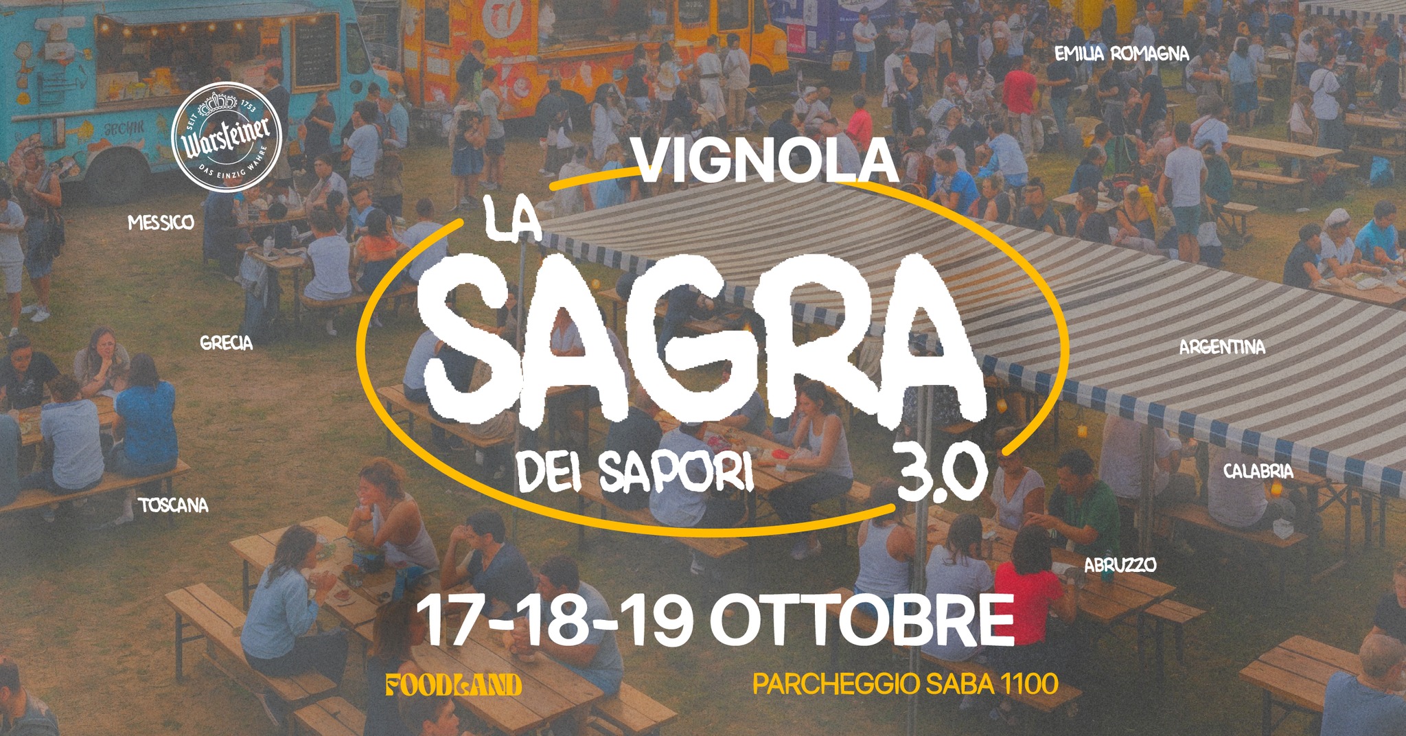 VIGNOLA ⏺︎ LA SAGRA DEI SAPORI 3.0 ⏺︎ DAL 17 AL 19 OTTOBRE Potrebbe essere un'immagine raffigurante 1 persona e il seguente testo "اشه Warsfeiner MESSICO EMILIA EMILAROMAGNA ROMAGNA GRECIA TOSCANA VIGNOLA UA SAGRA DEI SAPORI 3.0 ARGENTINA ARGEN NTINA CALABRIA ABRU220 ABRU 17-18-19 OTTOBRE FOOD&AND PARCHEGGIO SABA 1100"