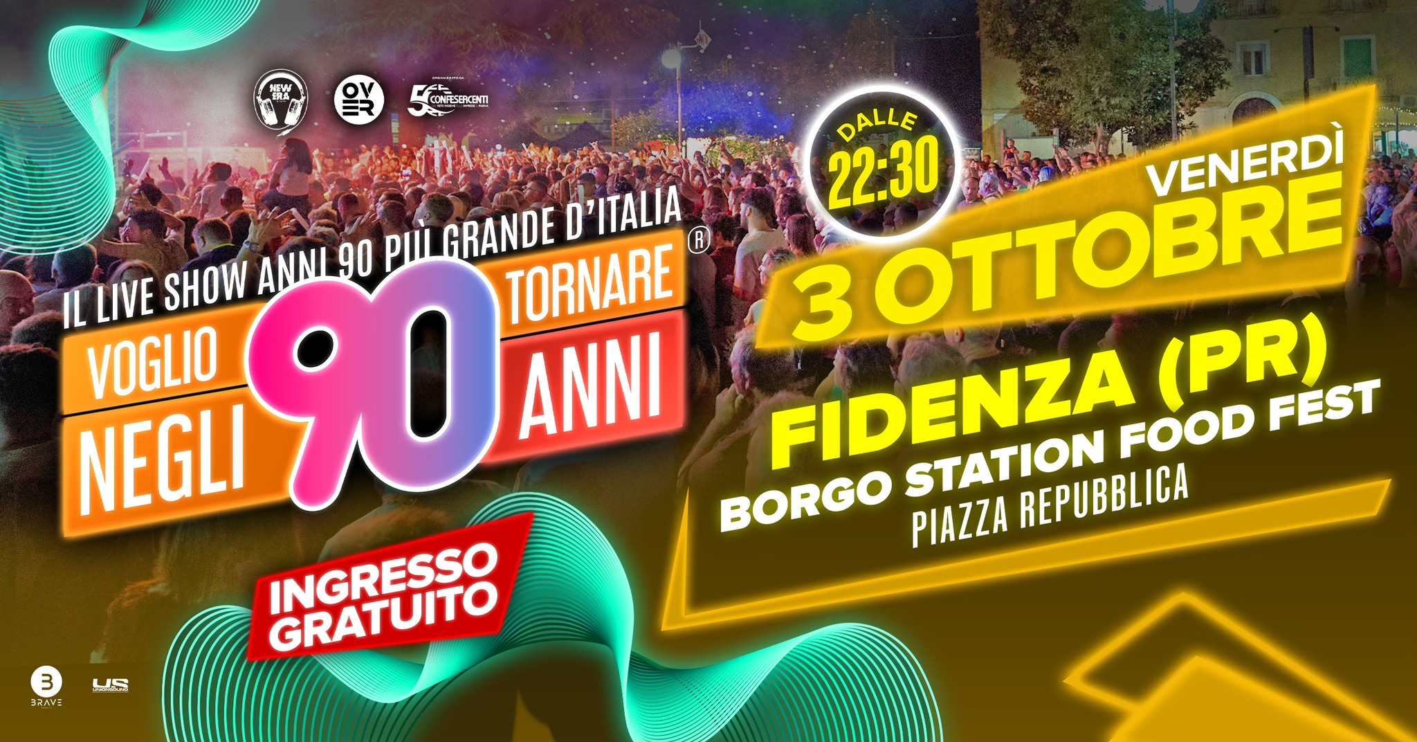 Potrebbe essere un'immagine raffigurante ‎1 persona e ‎il seguente testo "‎ง شا DALLE 22:30 OTTOBRE VENERDÌ TORNARE R NOG90ANN IL LIVE SHOW ANNI 90 p GRANDE D'ITALIA 3 VOGLIO ANNI FIDENZA STATION FOOD (PR) FEST NEGLI 90 BORGO PIAZZA REPUBBLICA INGRESSO GRATUITO 3 SRAVE US‎"‎‎