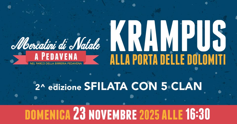 Evento 2º Sfilata Krampus 2025 a Pedavena Locandina 2º Sfilata Krampus 2025 a Pedavena - domenica 23 novembre ore 16:30 - 18:30