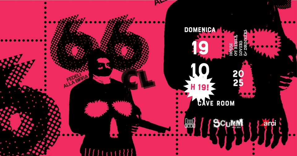 66CL live @ Scumm Cave Room • Dom 02/11 h19! Potrebbe essere un contenuto di pop art raffigurante il seguente testo "FEDELIE FABIRRA ALLA FEDELI LLABIRRA DOMENICA ...••. 19 HUUUR L 3Лo TIRTE SHEPP SENENNTNT TASS αα ള 10 H H19! 19! 20 25 CAVE AVEROOM ROOM 80日 ScuMM arci"