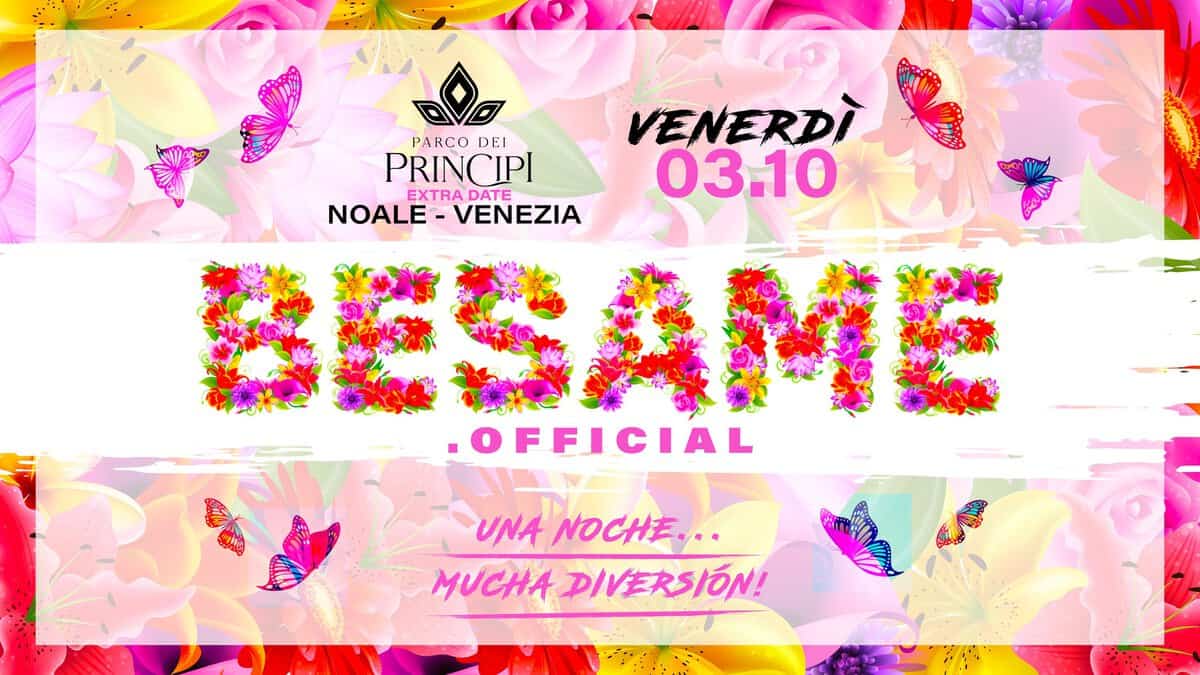Potrebbe essere un contenuto di pop art raffigurante il seguente testo "VENERDÌ 03.10 PARCO DEI PRINCIPI EXTRADATE EXTRA DATE NOALE- NOALE-VENEZIA VENEZIA SESAME .OFFICIAL UNANOCHE... UNA NOCHE... MUCHADIVERSIÓN! M DIVERSIÓN!"