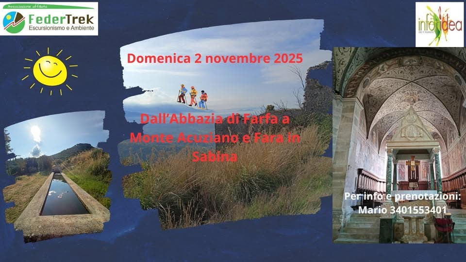 Evento Dall’abbazia Di Farfa Al Monte Acuziano E Fara In Sabina Locandina Dall’abbazia Di Farfa Al Monte Acuziano E Fara In Sabina - domenica 2 novembre ore 09:30 - 15:30