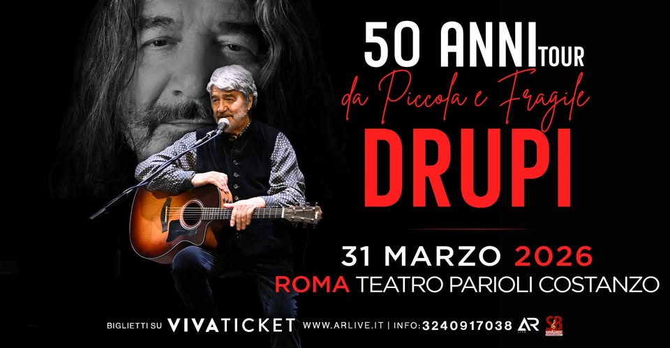 Evento Drupi Roma Teatro Parioli Costanzo 31 marzo 2026 Locandina Drupi Roma Teatro Parioli Costanzo 31 marzo 2026 - martedì 31 marzo ore 21:00 - 23:00
