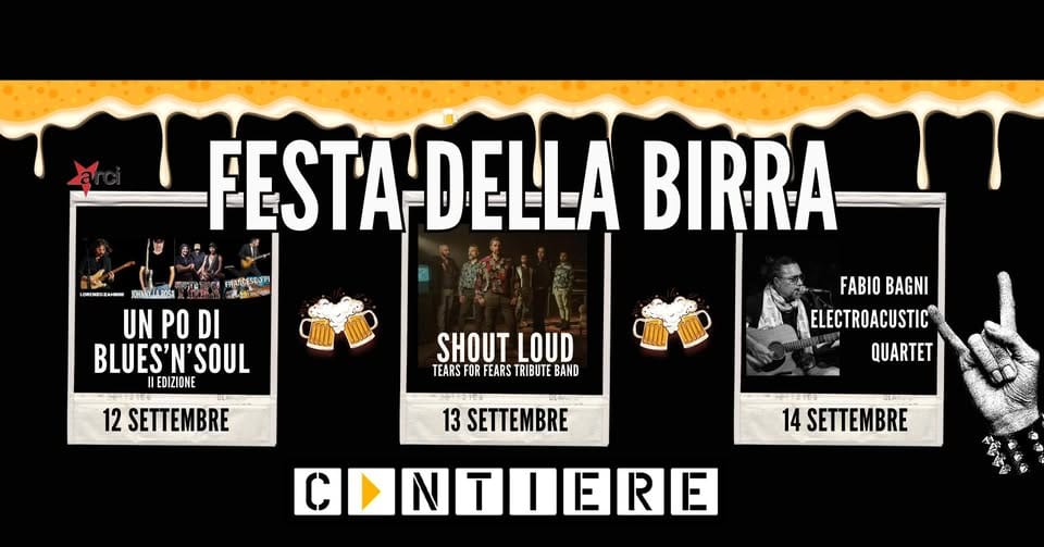 Festa della Birra 2025 🍻 Potrebbe essere un'immagine raffigurante 2 persone e il seguente testo "PERtESRUH CONENDOEXISN JONSSYAARTISA 乳告 UN PO UNPODI DI BLUES'N'SOUL |EDIZIONE FESTA-DELLA BIRRA 12 SETTEMBRE SHOUT LOUD TEARS FEARS TRIBUTE BAND FABIO FABIOBAGNI BAGNI ELECTROACUSTIC QUARTET 13 SETTEMBRE 14 SETTEMBRE CONTDERE"