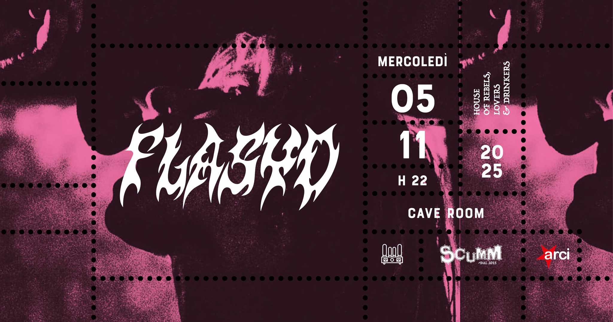 Flasyd (USA) live @ Scumm Cave Room • mer 05/11 Potrebbe essere un contenuto di pop art raffigurante il seguente testo "รวย 14 SEXNTIC לבל স Lo مو MERCOLEDİ 05 11 H 22 20 25 FLASYD CAVEROOM CAVE ROOM 日〇目 ScuMM A5 ថល arci"