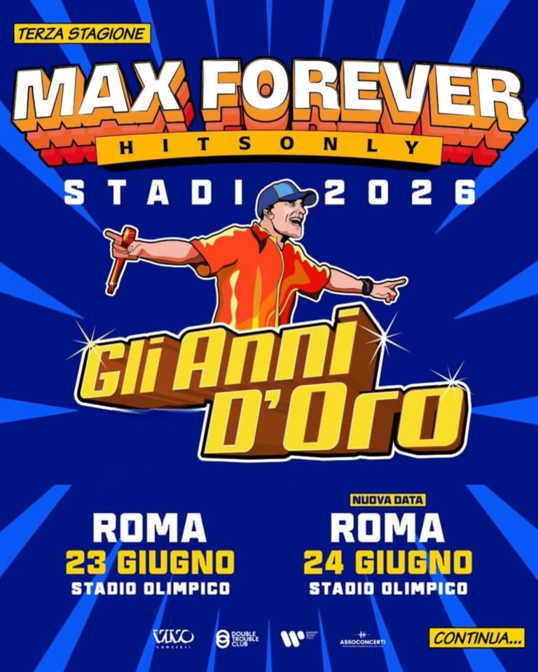 Evento Gli Anni D’oro – Max Pezzali LIVE @Stadio Olimpico Roma Locandina Gli Anni D’oro – Max Pezzali LIVE @Stadio Olimpico Roma - mercoledì 24 giugno ore 21:00 - 23:00
