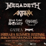 Megadeth + Anthrax + Black Label Society + Cavalera & more | Ferrara Summer Festival Potrebbe essere un'immagine raffigurante testo