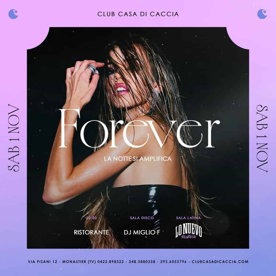 Potrebbe essere un contenuto grafico raffigurante il seguente testo "CLUBCASADICACCIA CLUB CASA DI CC 1OV SAB Forover SAB LANOTTESIAMPLIFICA NOTTES AMPLIFICA LA BINO NOV 20:30 SALA DISCO RISTORANTE SALALATINA SA LA ATINA LONUEVO DJMIGLIOF VIA PISANI 12 MONASTIER (TV) 0422.898322 348.3880338 393.6053796 53796-CIUBCASADICACCIA.COM"