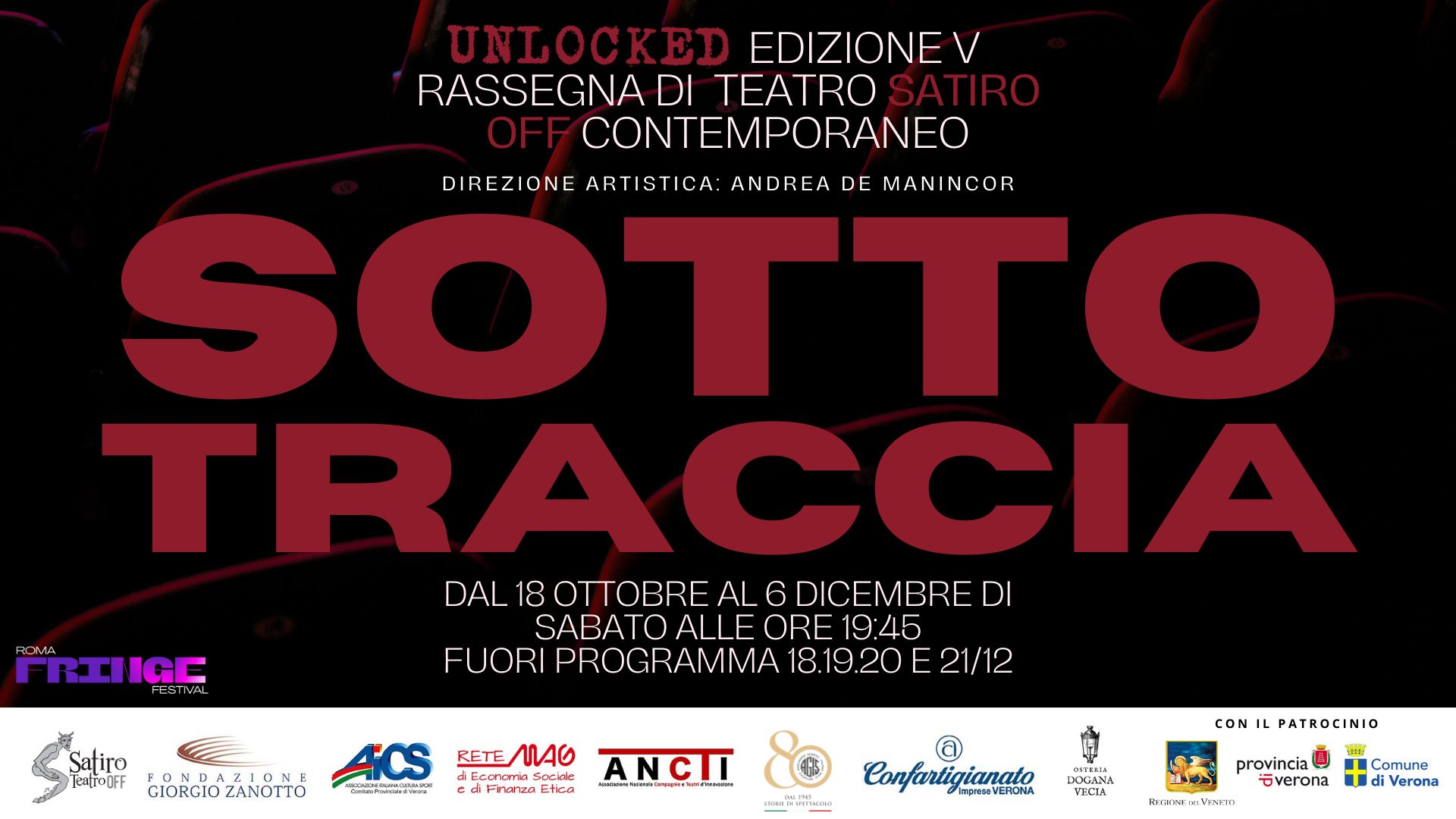 Evento Sottotraccia – Teatro Contemporaneo Unlocked 2025 Locandina Sottotraccia – Teatro Contemporaneo Unlocked 2025 - da sabato 18 ottobre - domenica 21 dicembre 2025 ore 19:45 ore 19:00
