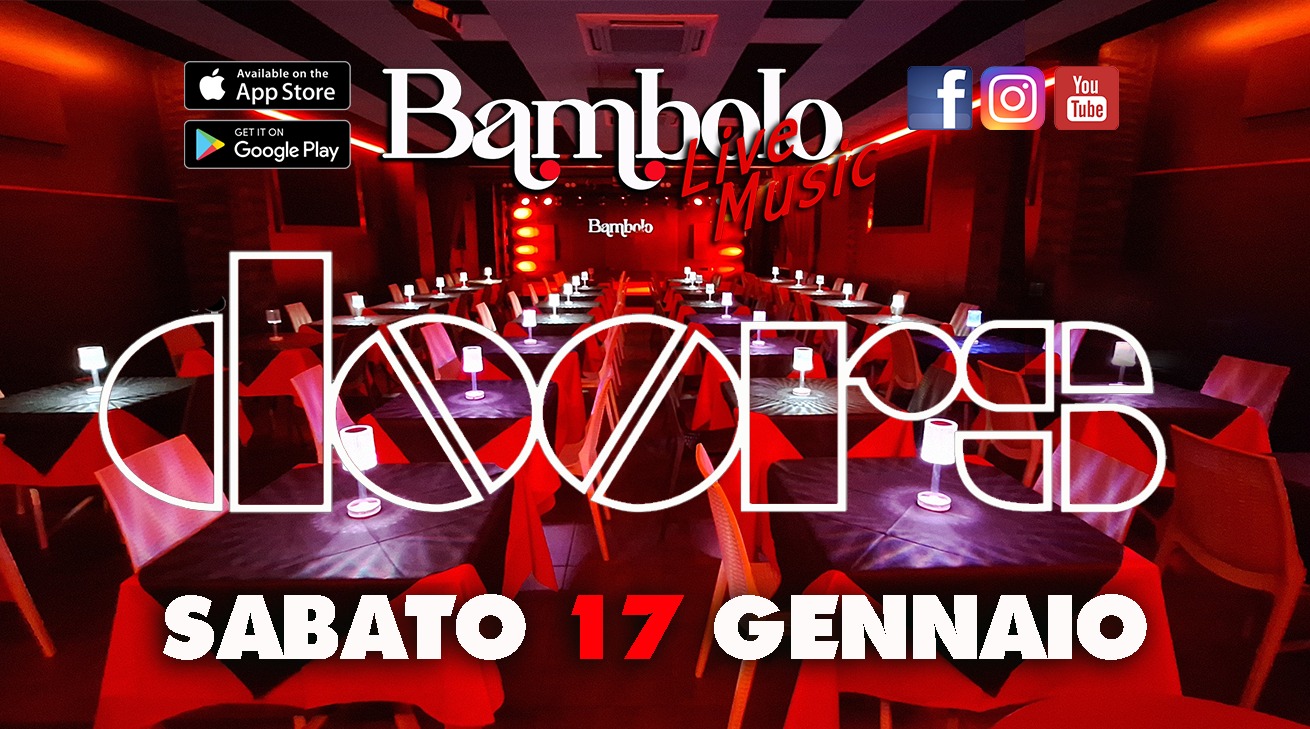 THE DOORS ” Jim Morrison” Tribute Full Band Potrebbe essere un'immagine raffigurante il seguente testo "You Tube f fo Avai ailableon lab e ν App Apps AppStore Store Play Bambnlo ปร GET GETITON TON Google Bambnto CD OOPS SABATO 17 GENNAIO"