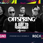 The Offspring + Special Guest: A Day To Remember Potrebbe essere un'immagine raffigurante il seguente testo "- WHUB H00 0m THE ደካ FFSPRING SPECIAL GUEST: A DAY ADAYTO To REMEMBEI 09 GIUGNO IPPODROMO DELLE CAPANNELLE ROCKIN ROCKINROMA ROMA 2026"