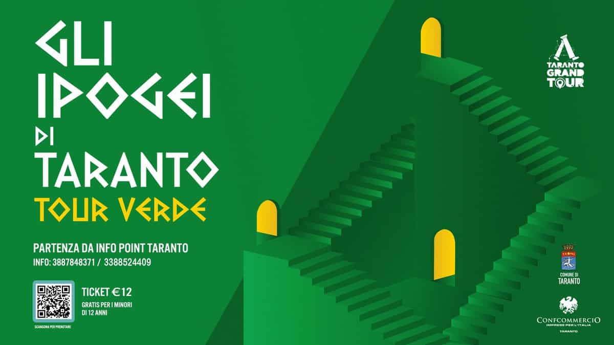 Potrebbe essere un'immagine raffigurante ‎il seguente testo "‎TARANTO GRAND TOUR <LI IDOKEI DI TARANT TOUR VERDE PARTENZA DA INFO POINT TARANTO INFO:3887848371/ INFO:3887848371/38524409 INFO: 3388524409 TICKET TICKET€12 €12 GRATISPERIMINORI GRATISPER MINORI DI1 ANNI K3oBaPaeKTи عل COMISEDI TARANTO CONECOMMERCIO CONFCOMMERCIC SGIANTO‎"‎