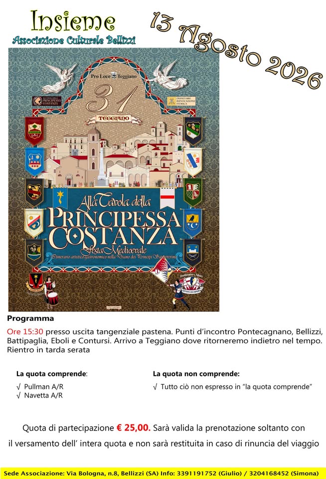 Evento Alla Tavola della Principessa Costanza 2026 Locandina Alla Tavola della Principessa Costanza 2026 - giovedì 13 agosto ore 15:00 - 23:45