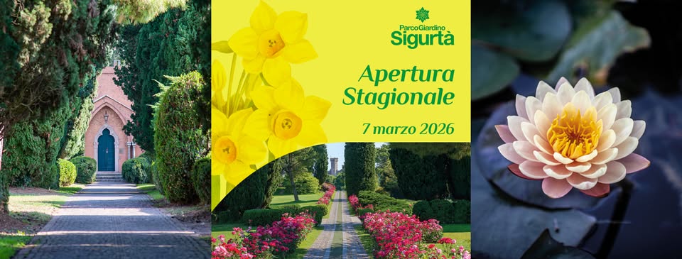 APERTURA 2026 Potrebbe essere un'immagine raffigurante fiore e il seguente testo "Sigurtà ParcoGiardino 7 marzo 2026 Apertura Stagionale"