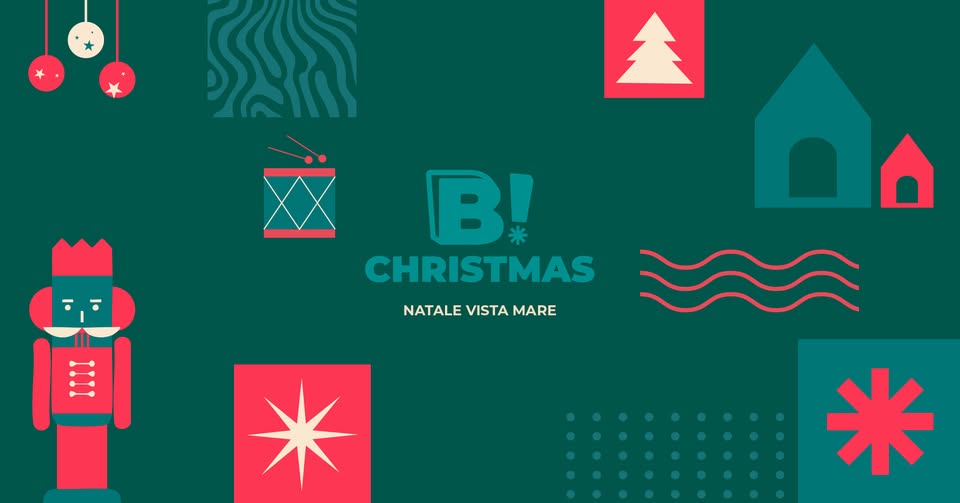 Potrebbe essere un'illustrazione raffigurante biscotto allo zenzero e il seguente testo "金 B! CHRISTMAS NATALE VISTA NATALEVISTAMARE MARE * 米"