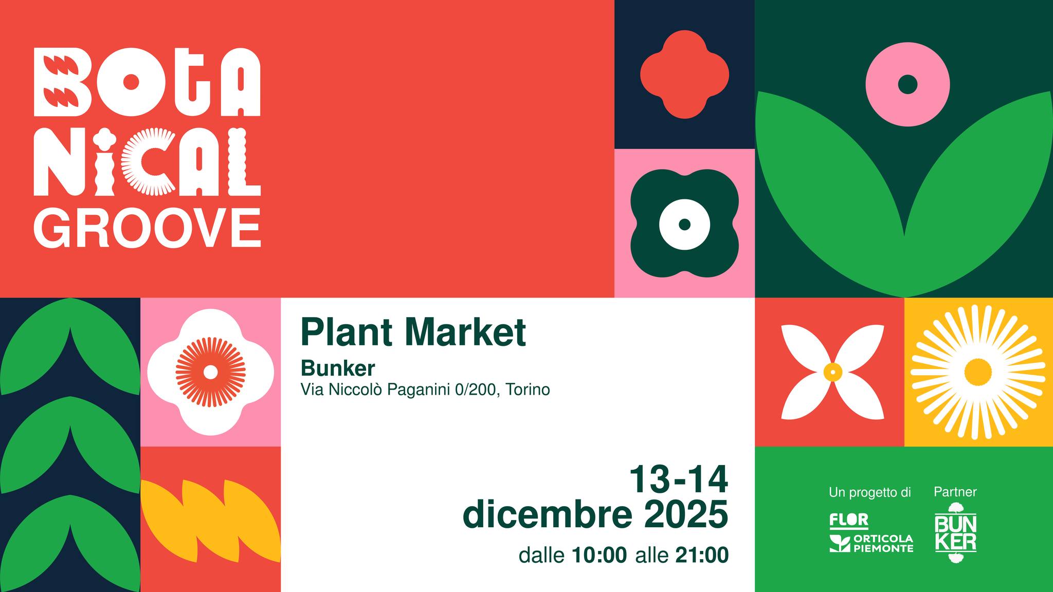 Botanical Groove // Plant Market // 13-14 dicembre al Bunker, Torino Potrebbe essere un'immagine raffigurante macramè e il seguente testo "WOTA tA Ni NICAL CINIINAN AL GROOVE Plant Market Bunker Via Niccolò Paganini 0/200, Torino X 13-14 dicembre 2025 dalle 10:00 alle 21:00 Partner Un progetto di FLOR ORTICOLA PIEMONTE BUN KER"