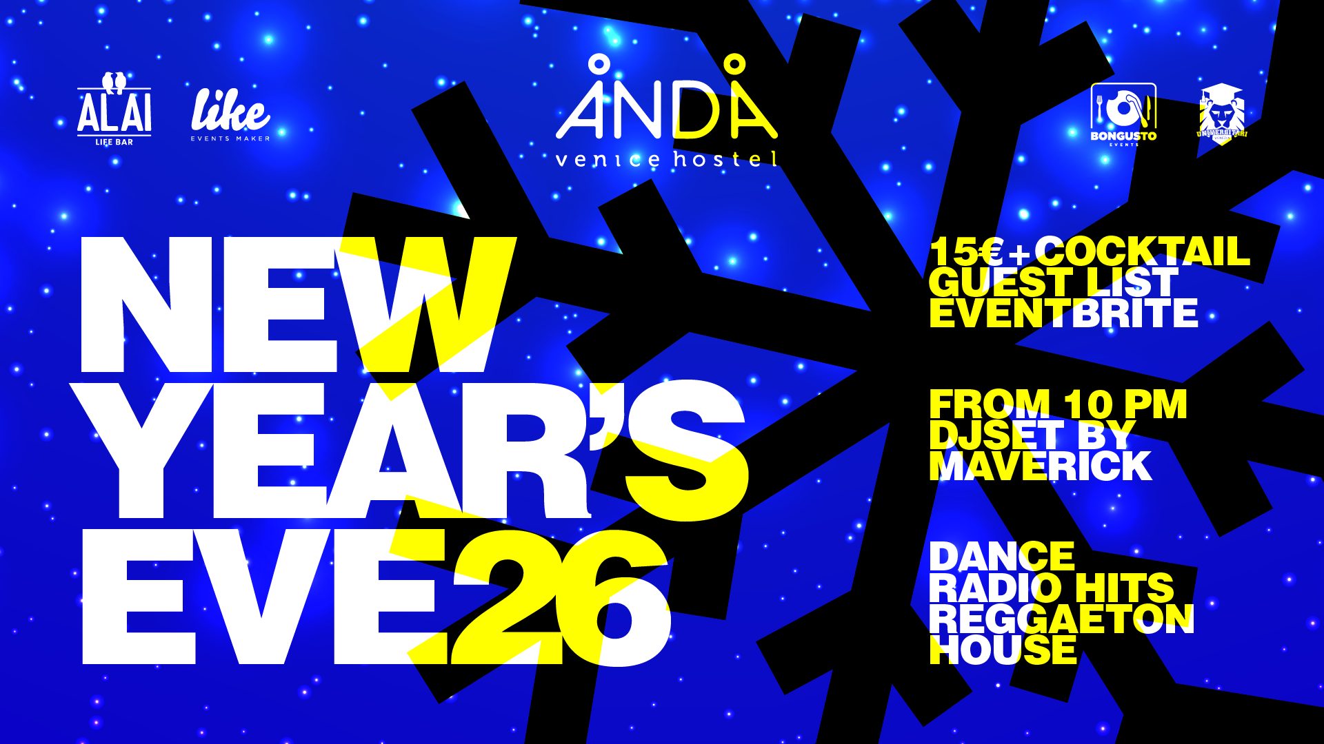 Evento Capodanno 2026 Anda Venice New Year’s Eve Locandina Capodanno 2026 Anda Venice New Year’s Eve - mercoledì 31 dicembre ore 22:00 - 00:00