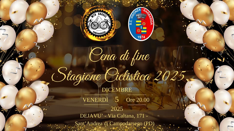 Evento Cena di chiusura stagione cliclistica 2025 Locandina Cena di chiusura stagione cliclistica 2025 - venerdì 5 dicembre ore 19:30 - 21:30