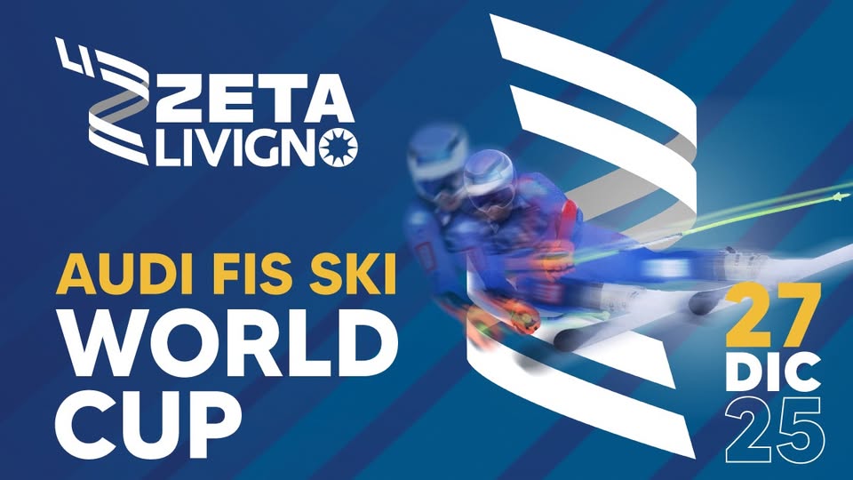 COPPA DEL MONDO SCI ALPINO Potrebbe essere un'immagine raffigurante il seguente testo ""ZZETA ZETA LIVIGN AUDI FIS SKI WORLD CUP 27 DIC 25"