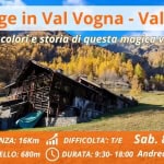 Foliage in Val Vogna, una stupefacente valle Walser + Visita alla Casa Museo Potrebbe essere un'immagine raffigurante il seguente testo "Foliage in Val Vogna Valsesia Scoprendo colori e storia di questa magica valle Walser Contron CoT4ToyeHфи ente Trekking DISTANZA 16Km .. DIFFICOLTA': T/E Sab. 8 Novembre DISLIVELLO: DISLIVELLO:680m 680m DURATA: 9:30- 18:00 Andrea +39 3402809478"