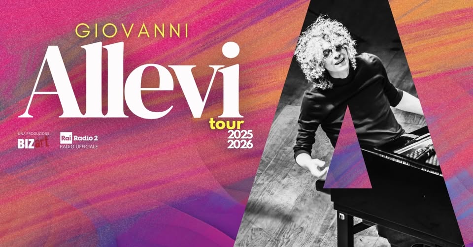 Giovanni Allevi European Piano Solo Tour 2026 Potrebbe essere un'immagine raffigurante pianoforte e il seguente testo "Allevi GIOVANNI- EUROPEAN EUROPEANPIANOSOLOTOUR PIANO SOLO TOUR 2026"