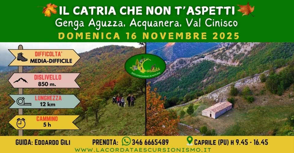 Evento Il Catria Che Non T’aspetti Genga Aguzza, Acquanera, Val Cinisco Locandina Il Catria Che Non T’aspetti Genga Aguzza, Acquanera, Val Cinisco - domenica 16 novembre ore 09:45 - 16:45
