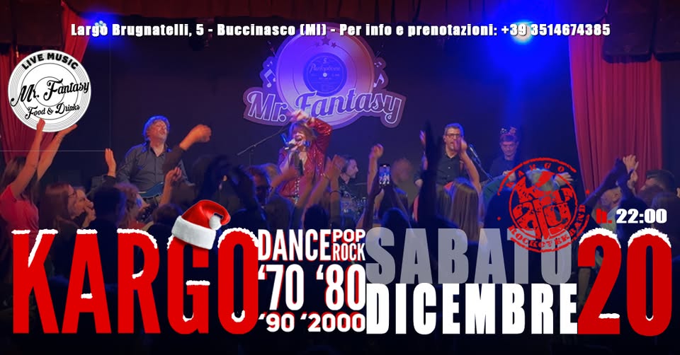Evento KARGOdelirioPARTY anni 70 – 80 – 90 – 2000 Locandina KARGOdelirioPARTY anni 70 – 80 – 90 – 2000 - sabato 20 dicembre ore 22:00 - 00:00